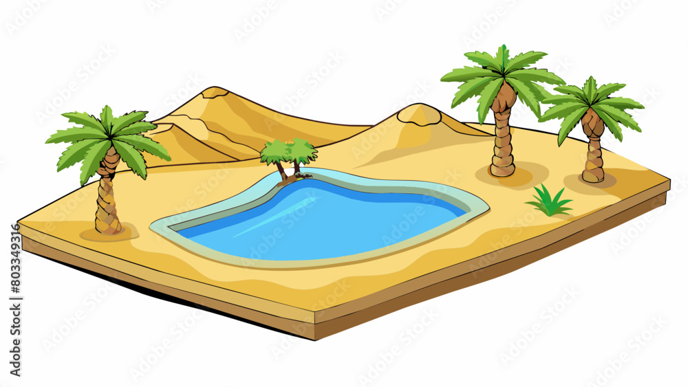 Poster a remote desert oasis with sand dunes for miles and a lone palm tree standing tall against the brigh