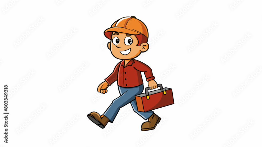 Poster A resourceful employee carrying a toolbox and walking confidently around the office ready to fix any technical problems that arise.. Cartoon Vector