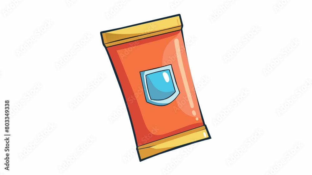 Poster A resealable pouch with a matte finish and bold text featuring a tear strip for easy opening and a small window for visibility of the contents.. Cartoon Vector