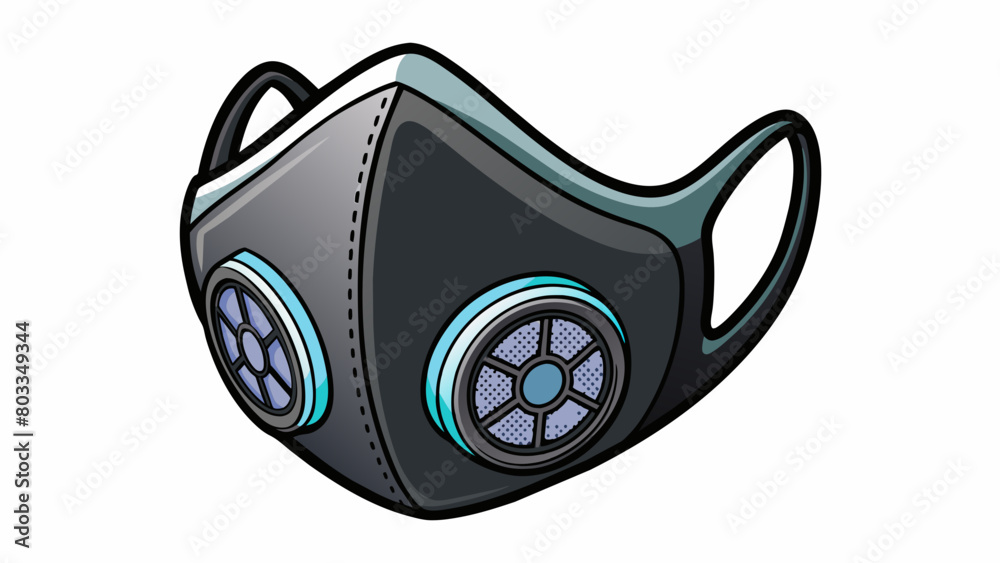 Poster A reusable black halfface mask made of soft silicone with replaceable filters on either side. The mask has adjustable ss and a valve in the front for. Cartoon Vector