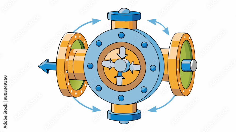 Poster A round with arrows and numbers engraved on its surface. Turning the adjusts the pressure of the fluid flowing through a series of connected pipes and. Cartoon Vector