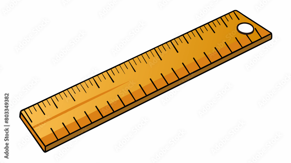Poster A ruler made of solid wood and marked with both inches and centimeters. It has a long straight edge with regular markings to measure length or. Cartoon Vector