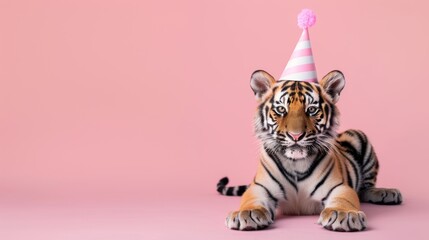 Stuffed Tiger Wearing Birthday Hat