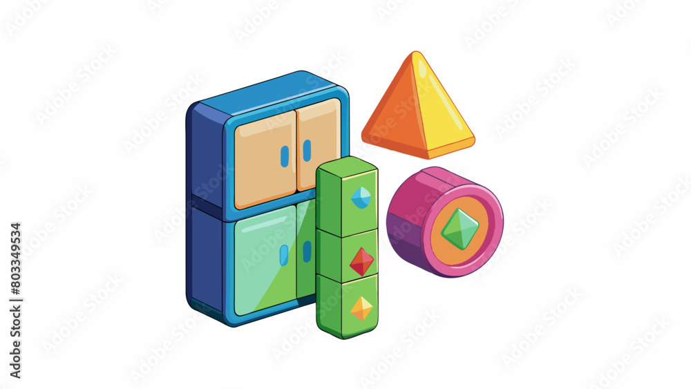 Poster a set of colorful geometricshaped fridge magnets made of durable plastic. each magnet has a strong m