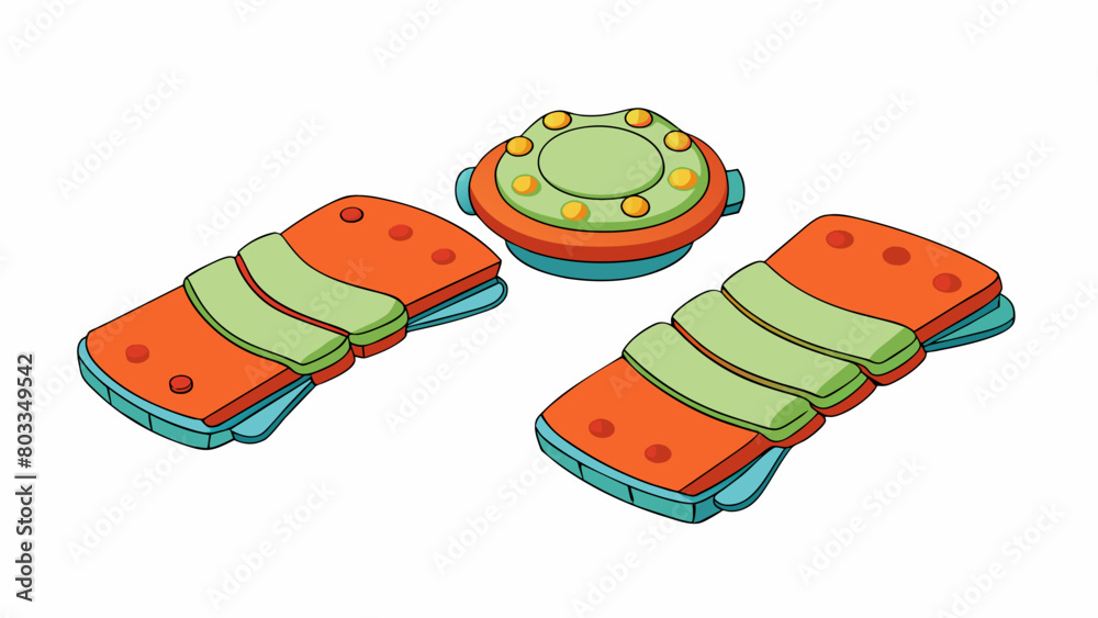 Poster A set of grip pads that can be attached to utensils to make it easier for those with hand tremors to hold and use them.. Cartoon Vector