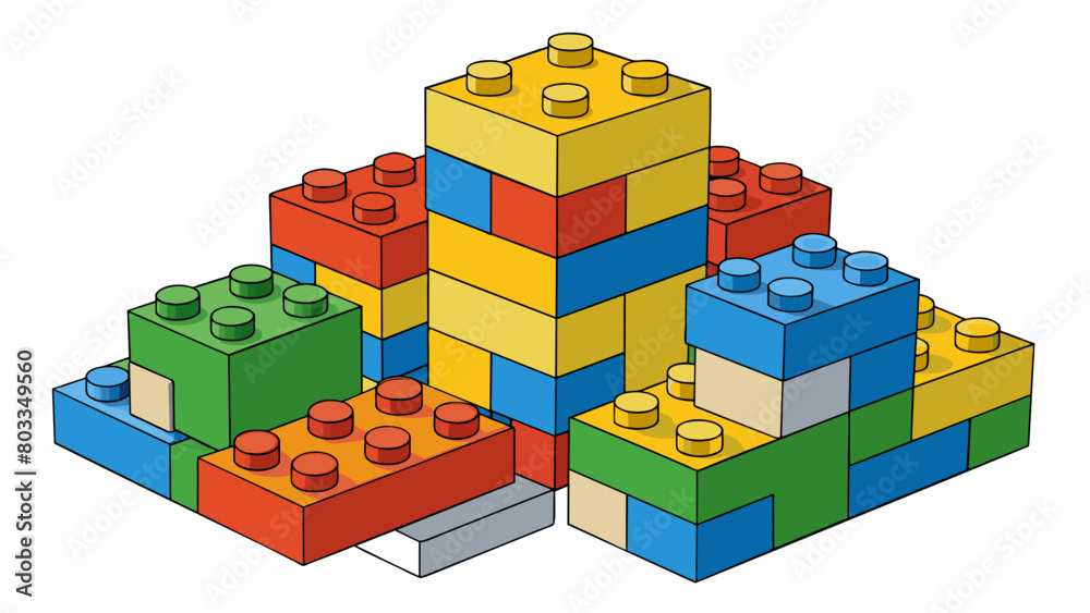 Aufkleber A set of building blocks with different shapes and sizes can serve as the basis for constructing various structures. The blocks uniformity and ability. Cartoon Vector