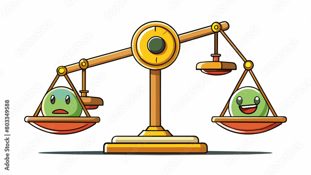 Poster A set of weights on a scale tipping from one side to the other representing a shift in balance and a redistribution of weight.. Cartoon Vector