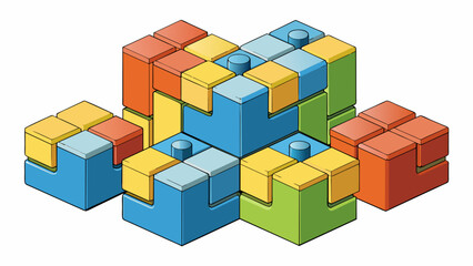 A set of interlocking blocks with different shapes and colors make up the operation puzzle. The blocks can be turned flipped and rearranged to create. Cartoon Vector