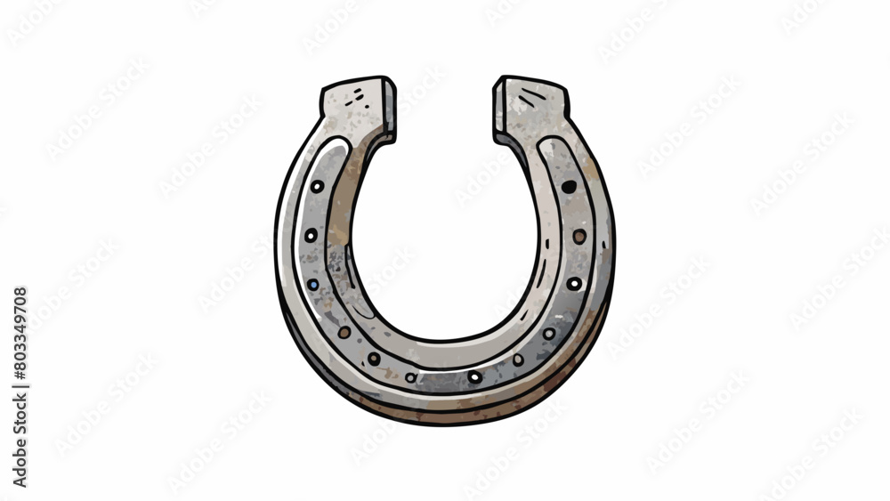Poster a silver horseshoe hanging over a doorway with its open ends facing upwards to symbolize good luck p