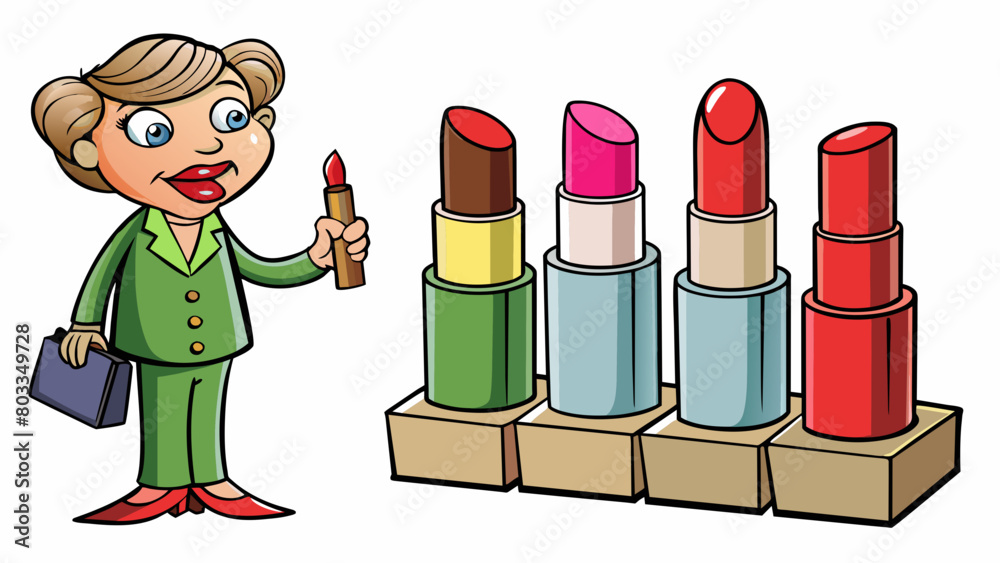 Aufkleber A shopper selects a matte finish lipstick instead of a glossy one because they prefer a more subtle and natural look.. Cartoon Vector