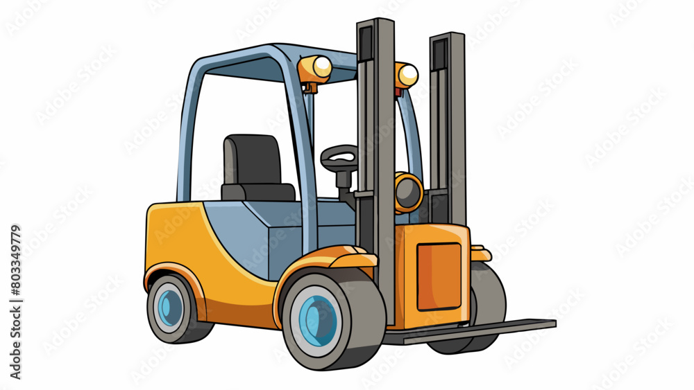 Poster A sleek futuristic forklift made of lightweight materials and equipped with advanced technology such as sensors and cameras for precision control and. Cartoon Vector