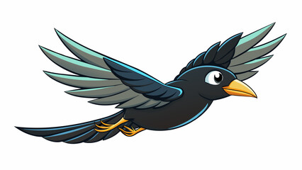 A sleek black bird with a sharp curved beak soaring through the sky its wingspan spanning wide as it glides effortlessly with the wind.. Cartoon Vector