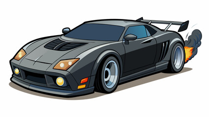 Fototapeta premium A sleek black sports car with a powerful engine that roars as it speeds down the road. The interior is fitted with leather seats and a highend sound. Cartoon Vector