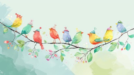 Group of Birds Perched on Tree Branch