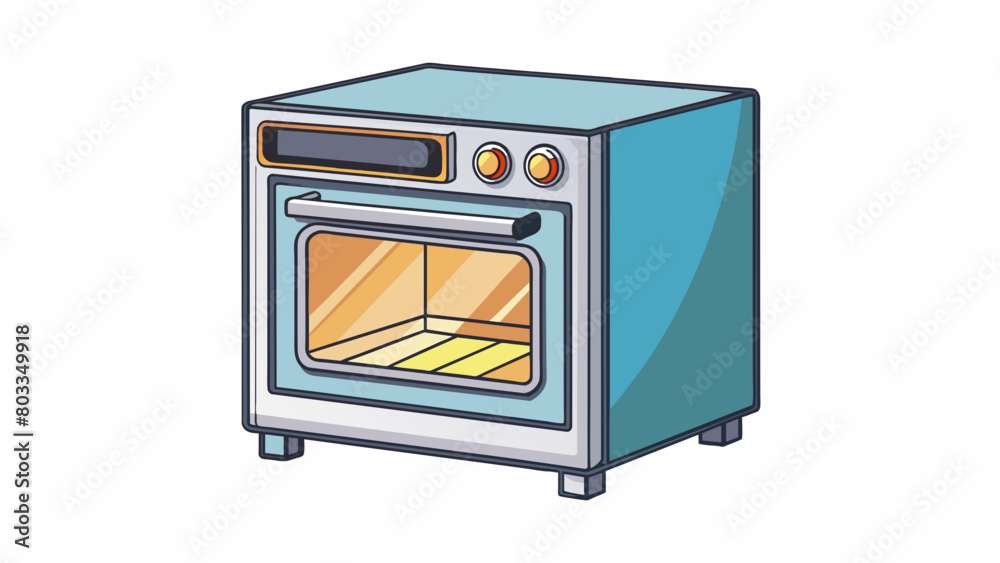 Aufkleber a small oven was made of stainless steel and had a compact design. it had a front facing glass door 