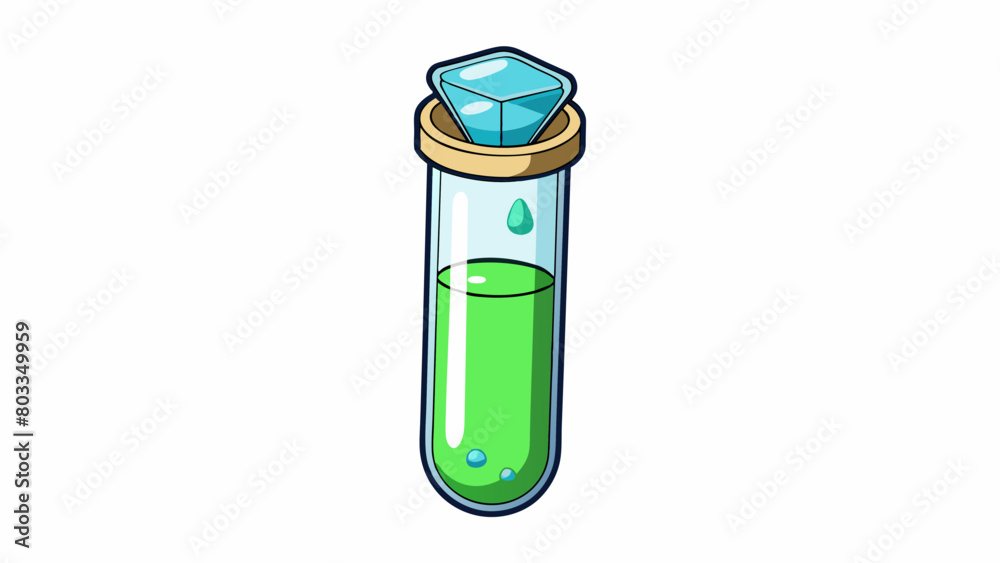 Poster a small test tube containing a clear liquid and a tiny white crystal. as the tube is shaken the crys