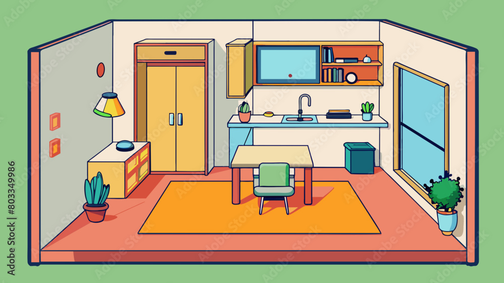 Poster a small studio apartment with a functional design featuring a folddown murphy bed disguised as a boo