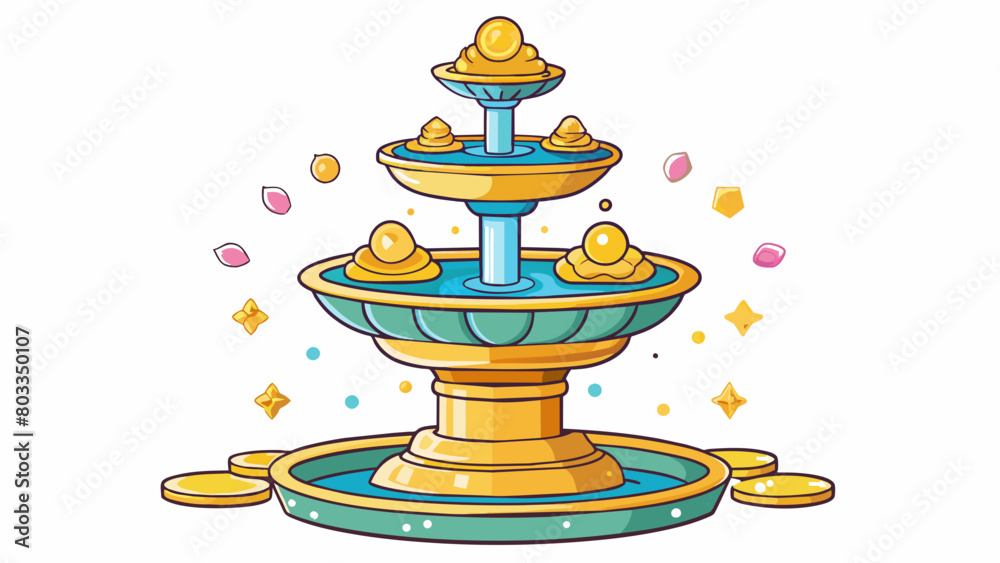 Poster A sparkling fountain with water cascading down tiers of ornate bowls adorned with gleaming coins and jewels. The sound of trickling water and the. Cartoon Vector