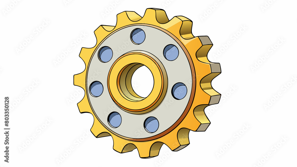 Poster A sprocket with a specialized design featuring curved teeth used for turning corners and navigating tight spaces in production lines. Its unique shape. Cartoon Vector