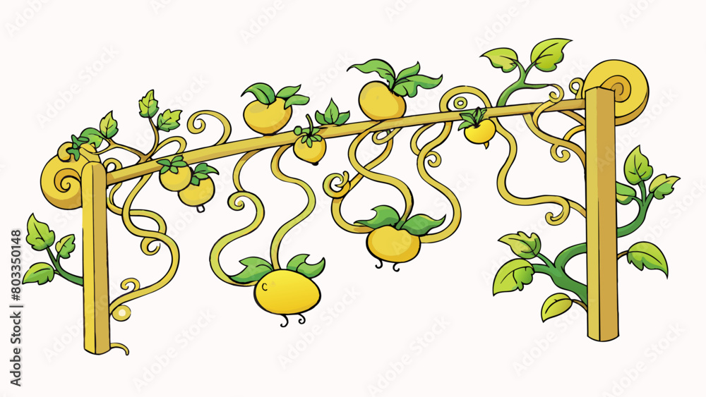 Poster a sprawling vine winding its way up a trellis in a garden. its slender tendrils reach out to grab ho