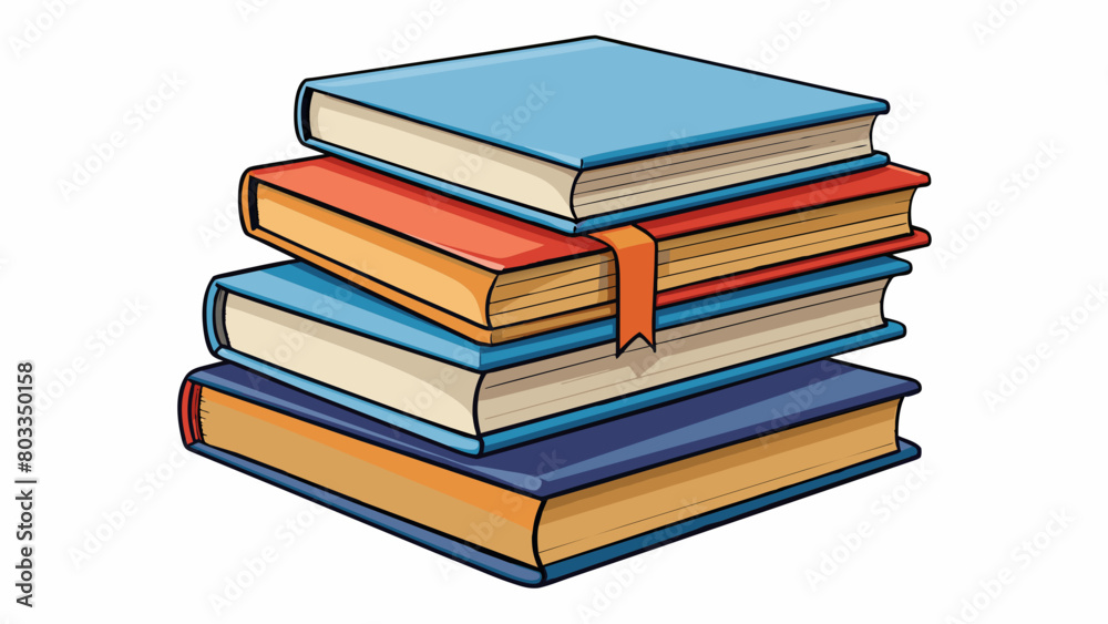 Poster A stack of books on a shelf with the larger books in the back and the smaller books in the front. The front books are more noticeable and detailed. Cartoon Vector