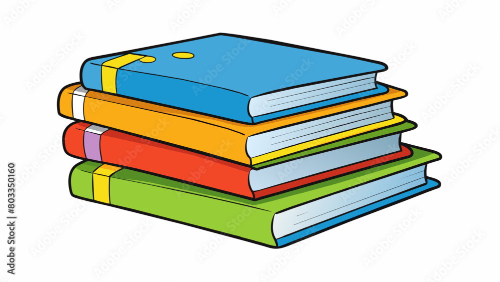 Poster A stack of textbooks scribbled with colorful notes and highlighted passages showcasing the thirst for knowledge and eagerness to learn of youth.. Cartoon Vector