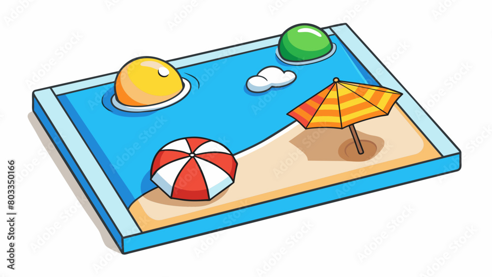 Poster A snapshot of a sunkissed beach with sparkling turquoise water and powdery white sand dotted with colorful umbrellas.. Cartoon Vector