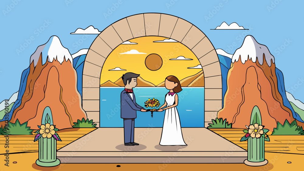 Poster as the sun set behind the mountainous backdrop the couple said their vows in a small intimate ceremo