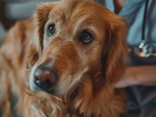 Golden Retriever looking at the camera with a concerned expression