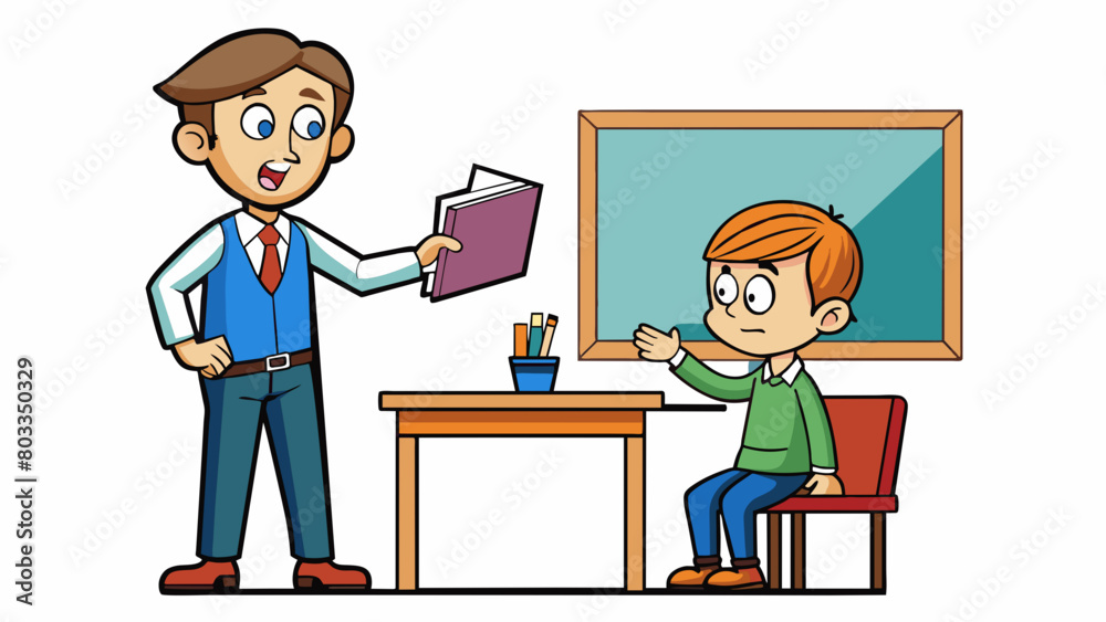 Poster A student staying after class to ask their teacher for extra help on a difficult concept. They take the initiative to seek out additional resources. Cartoon Vector