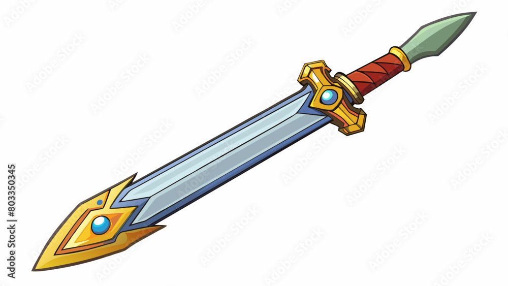 Poster A sword once wielded by a legendary warrior with a sharp blade and intricate engravings known for its strength and prowess in battle.. Cartoon Vector