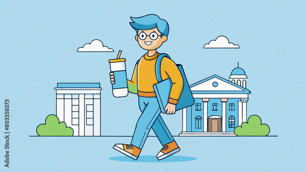 Poster a student is walking confidently across campus dressed in a comfortable yet stylish outfit and carry