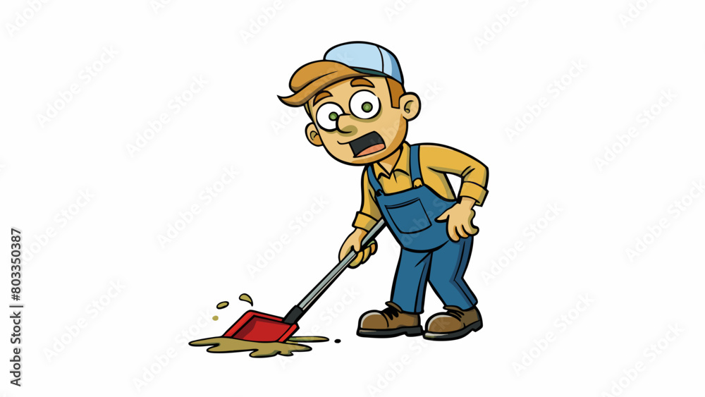 Poster a supermarket employee noticing a spill on the floor and immediately grabbing a mop to clean it up. 