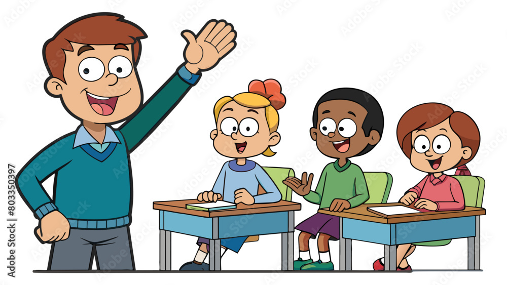 Poster a student asking a question in class a student with their hand raised sitting at a desk facing their