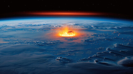 Huge meteorite impacting Earth, causing global disaster and extinction