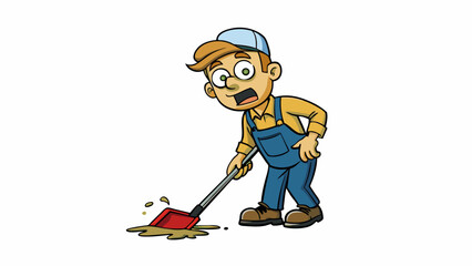 A supermarket employee noticing a spill on the floor and immediately grabbing a mop to clean it up. They show quick thinking and responsibility in. Cartoon Vector