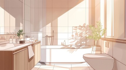Fototapeta premium Modern Bathroom Interior Bathed in Natural Light During Morning Hours