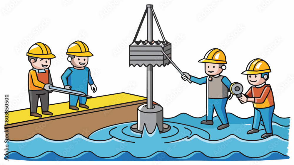 Aufkleber a team of engineers carefully lowered a large drill bit into the ocean preparing to explore the dept