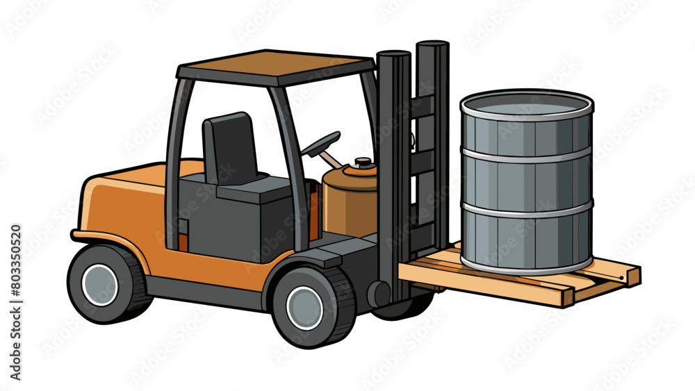 Poster a thick black cylinder with a small round base and a wide triangular top connected to a forklift. th