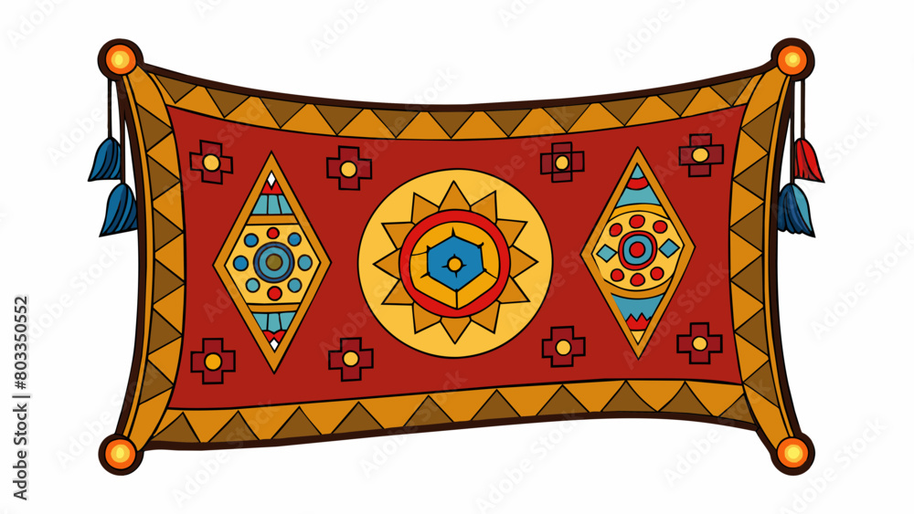 Poster A tapestry with intricate patterns and designs can symbolize the complex history and diverse traditions of a nation. Each thread and color represents. Cartoon Vector