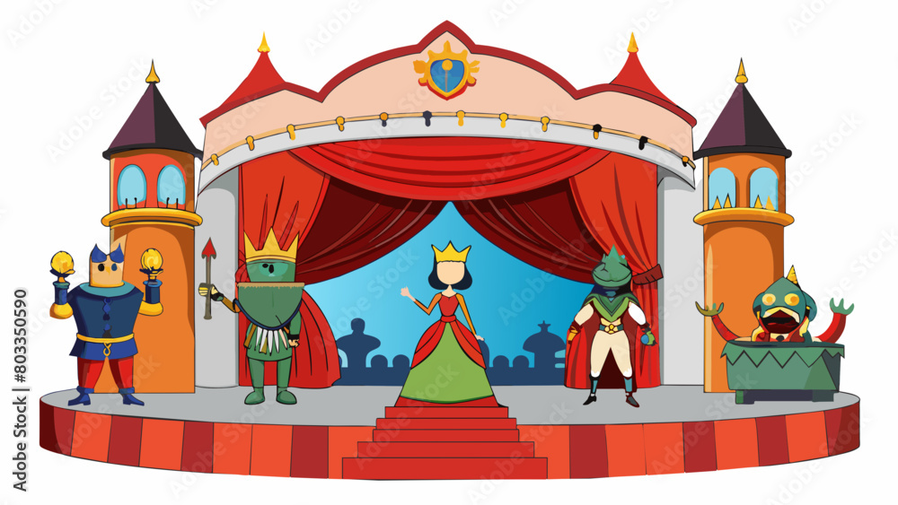 Canvas Prints A theater stage is set with a grand ornate set design of a castle. Actors in elaborate costumes and makeup take the stage performing a classic tale of. Cartoon Vector