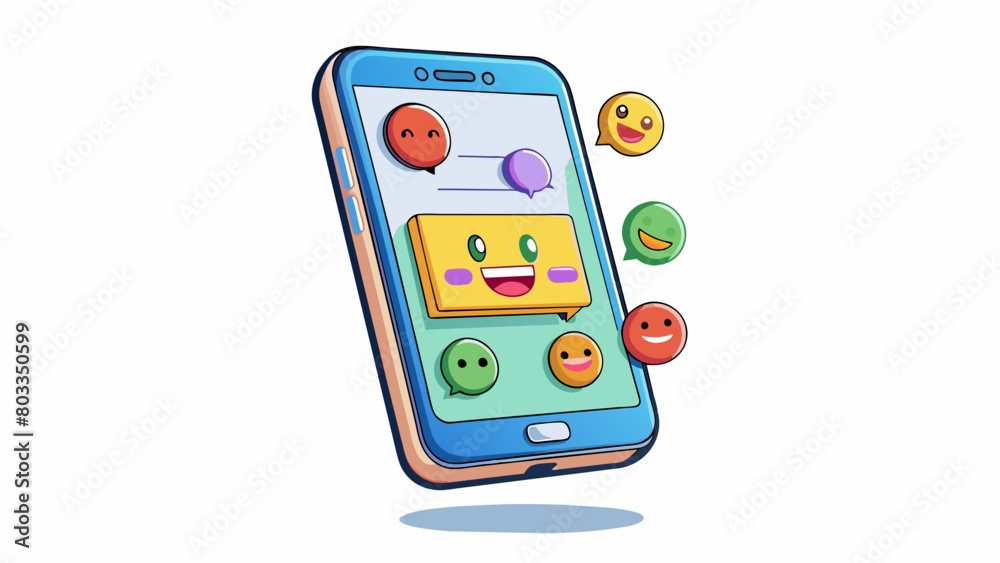 Poster A text message on a phone screen animated with colorful emojis and shorthand language representing a casual and playful tone.. Cartoon Vector