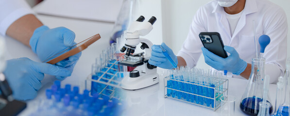 Scientists conducting research investigations in a medical laboratory.