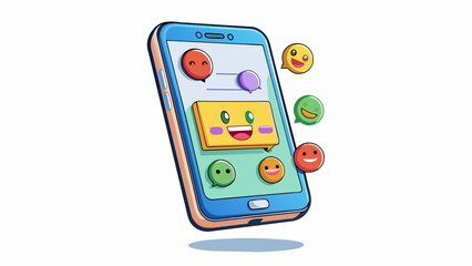 A text message on a phone screen animated with colorful emojis and shorthand language representing a casual and playful tone.. Cartoon Vector