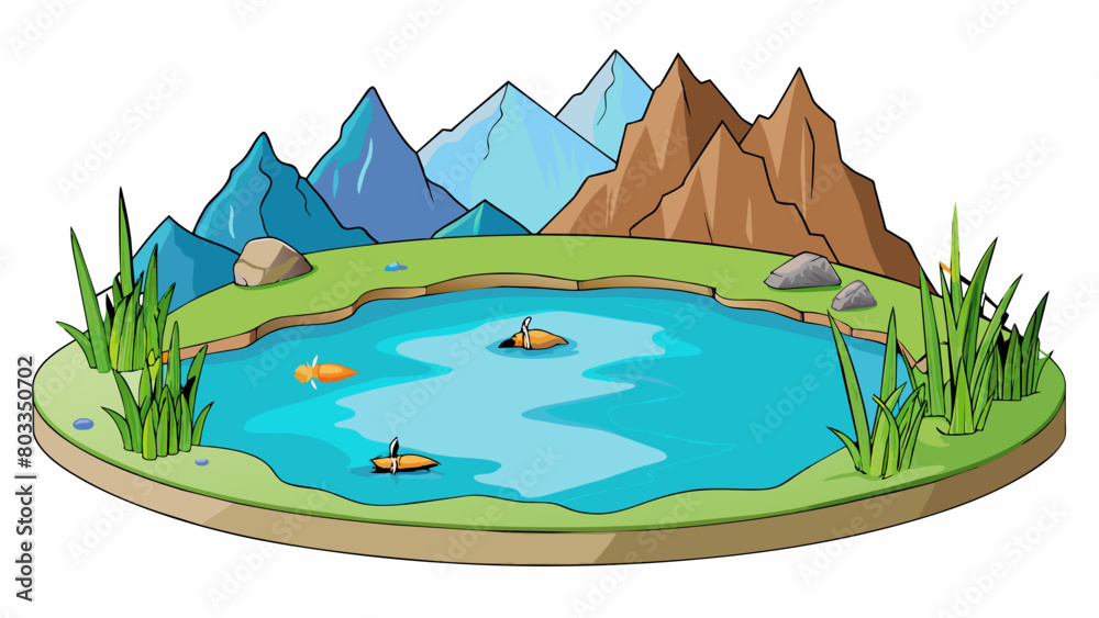 Poster a tranquil lake its surface like a mirror reflecting the towering mountains surrounding it. the wate