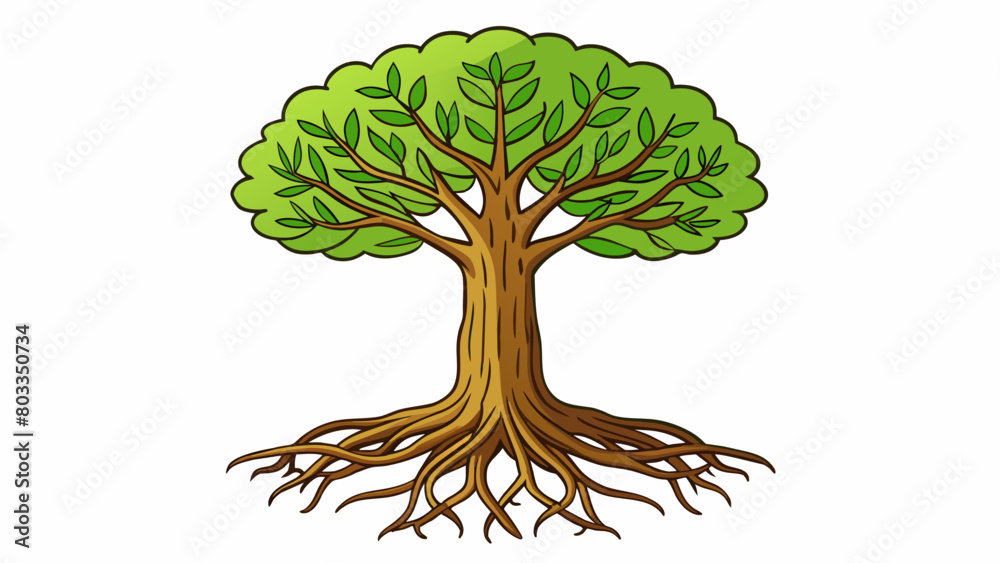 Poster A tree with intertwined roots standing tall and strong despite the storms that may come symbolizing the deep roots and unbreakable bond of love.. Cartoon Vector