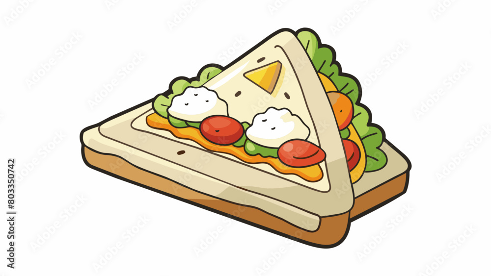 Aufkleber a triangleshaped slice of doughy bread with crispy edges covered in creamy white sauce chunks of chi