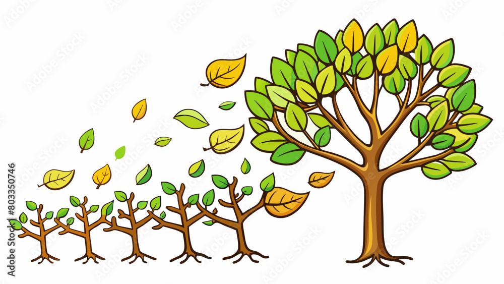 Poster a tree shedding its leaves and growing new ones symbolizing a natural shift in seasons and cycles of