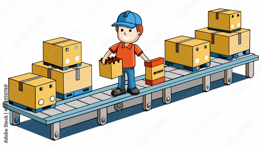 Poster at the end of the assembly line the finished products are packaged and loaded onto pallets or carts 