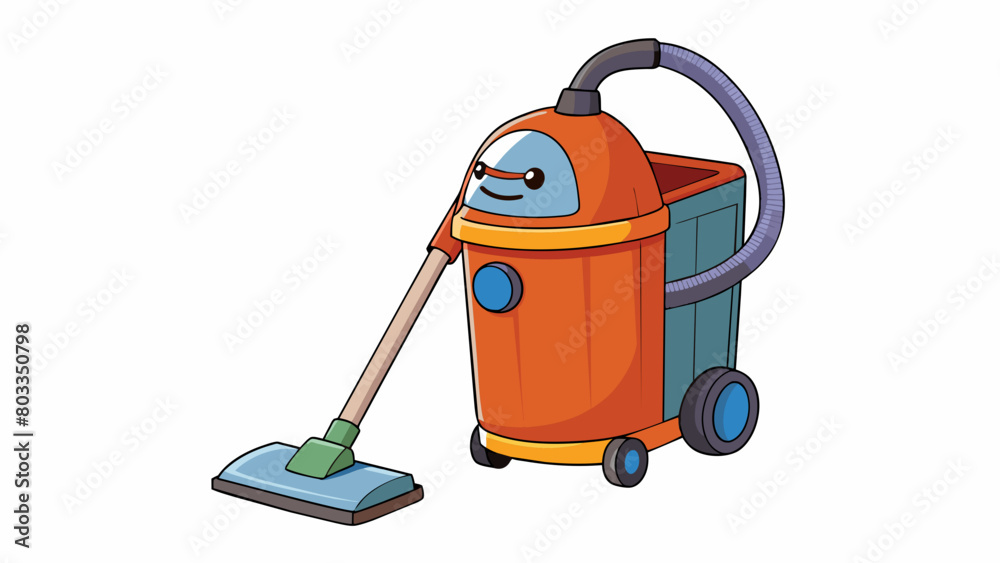 Poster A vacuum cleaner with enhanced suction power and a bigger dustbin capacity resulting in more efficient and longer cleaning sessions.. Cartoon Vector